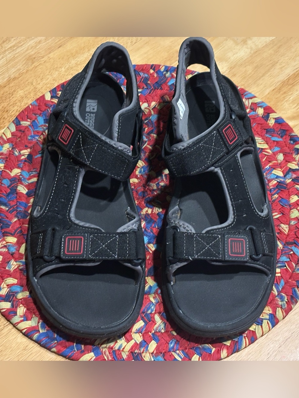 Men's Black Outdoor Sport Sandals with Hook-and-Loop Straps